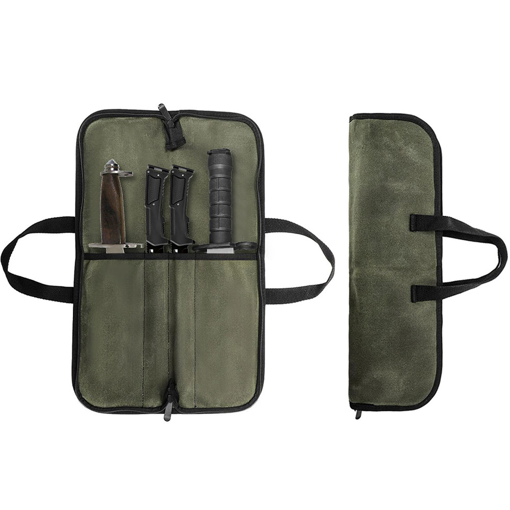 Camping Cooking Gadgets - Waxed Canvas Knife Roll Bag Multi