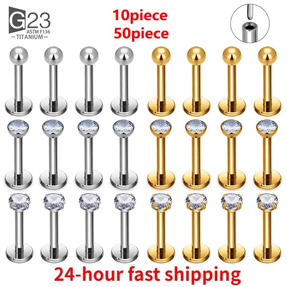Mess Kit Titanium - 10/50pcs 20/18/16g G23 Titanium Piercing CZ