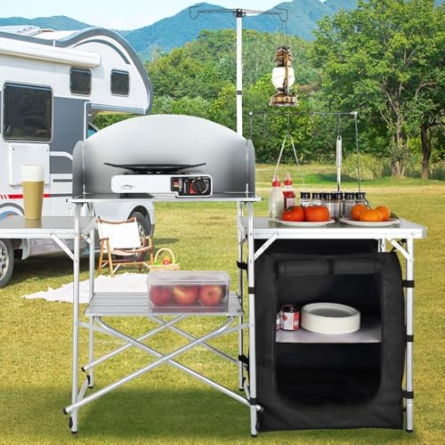 Camping Kitchen Table, Folding - Camping Cooking Cupboard ulasan dan harga