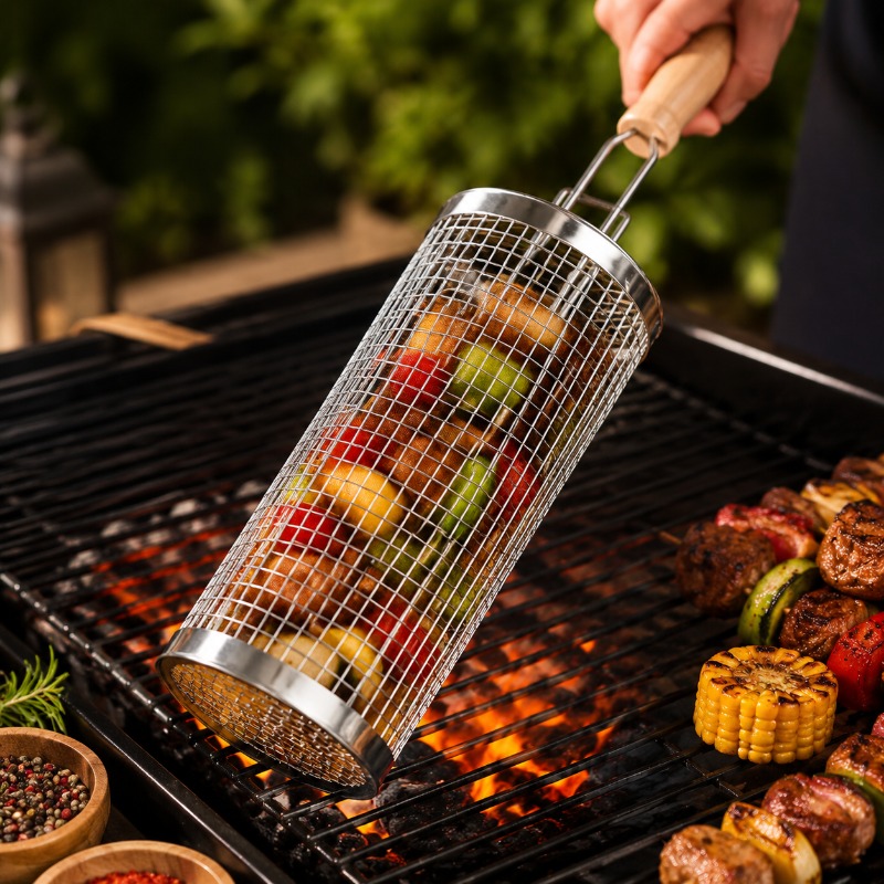 Round Barbecue Grill Basket Se - Camping Cooking Basket ulasan dan harga