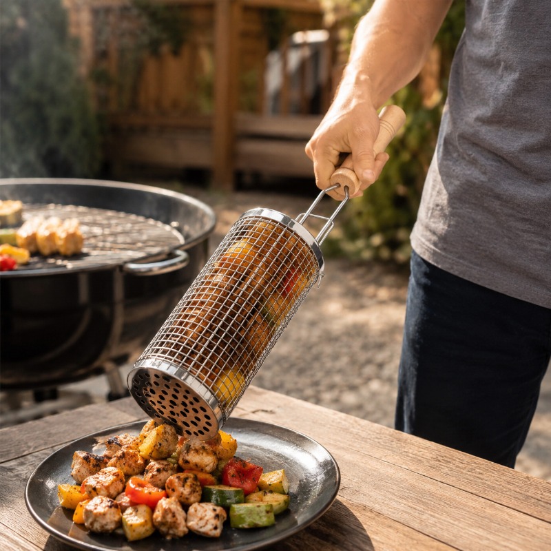 Round Barbecue Grill Basket Se - Camping Cooking Basket ulasan dan harga