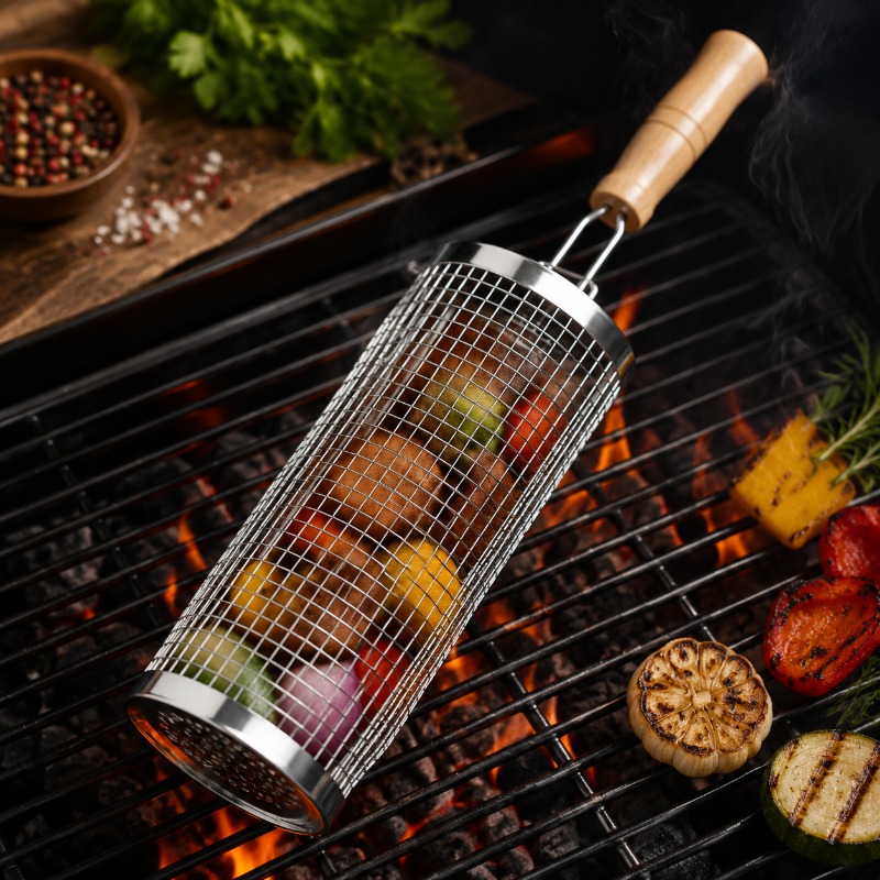 Round Barbecue Grill Basket Se - Camping Cooking Basket ulasan dan harga