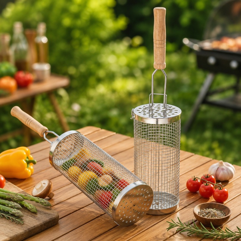 Round Barbecue Grill Basket Se - Camping Cooking Basket ulasan dan harga