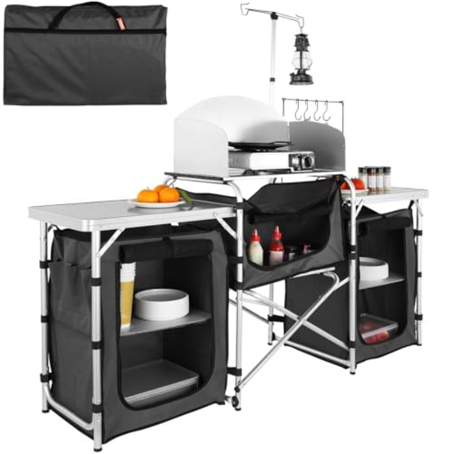 Camping Kitchen Table, Folding - Camping Cooking Cupboard ulasan dan harga