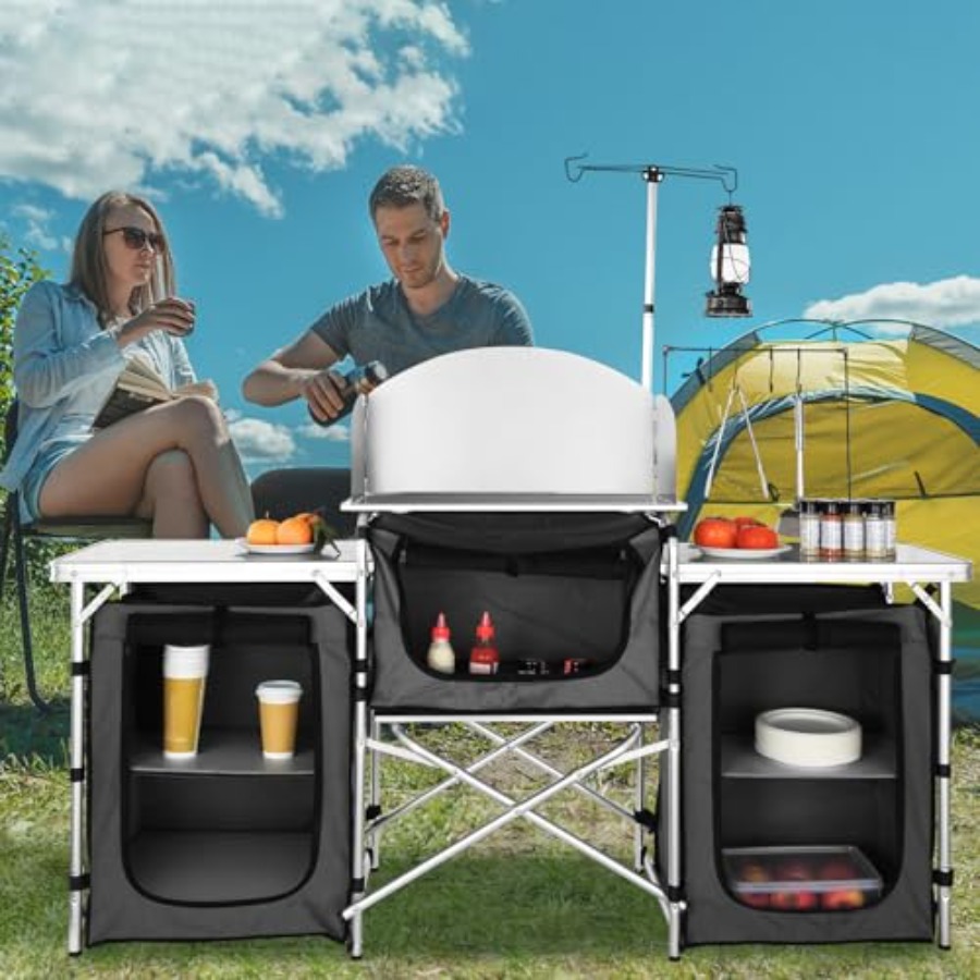 Camping Kitchen Table, Folding - Camping Cooking Cupboard ulasan dan harga