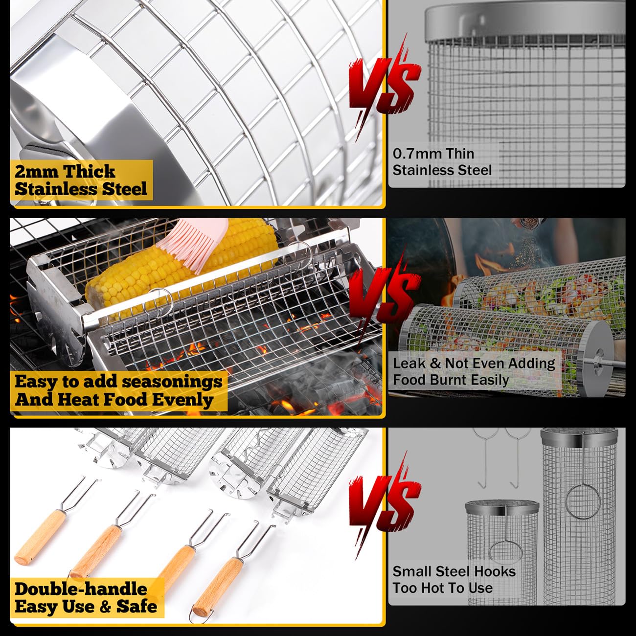BUYYES Rolling Grill Basket BB - Camping Cooking Basket ulasan dan harga